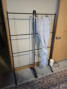 Pair of Black Metal Freestanding Towel Quilt Display Racks With Panel room divider