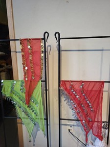 Set of 3 Coin Trim Belly Dance Hip Scarves Red Green Costume Wraps
