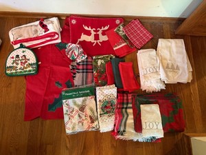 Assorted Christmas Holiday Linens Towels Napkins Tablecloth Decor
