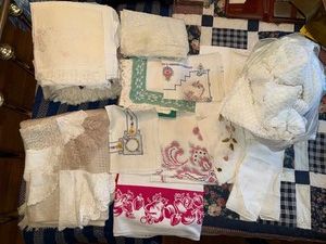 Vintage Linen Tablecloth Napkin Doily Crochet Embroidery Mixed Lot