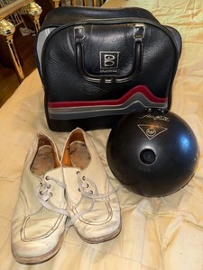 Vintage Brunswick Bowling Bag AMF Amflite Ball & Leather Shoes