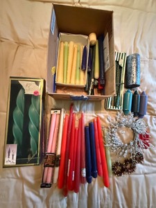 Assorted Decorative Taper & Pillar Candles Holiday Wreath Lot