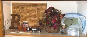 Box Lot of Assorted Home Decor Games Floral Basket Cork Board