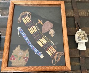 Southwestern Native American Style Framed Wall Art & Ceramic Bell