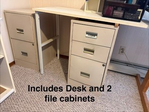 Office Desk With 2 Metal File Cabinets