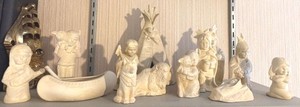 Vintage Ceramic Bisque Figurine Collection Native American Child Decor