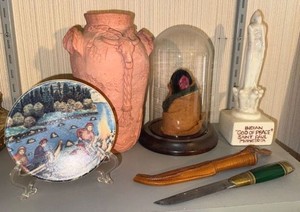 Lot of Assorted Vintage Native American Themed Decor Collectibles Vase Plate Knife Dome