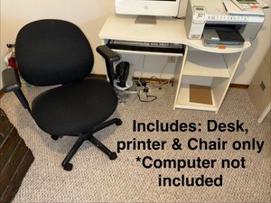 White Corner Computer Desk HP Photosmart C5280 Printer Office Chair