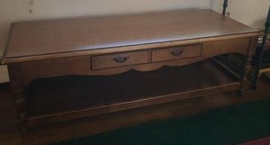 Traditional Wood Coffee Table with Turned Legs Drawer Lower Shelf