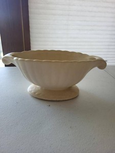 Vintage USA Pottery Cream Console Bowl Handled Pedestal Planter