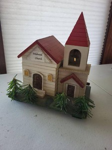 Vintage Wildwood Church Wooden Music Box Jewelry Box Silent Night