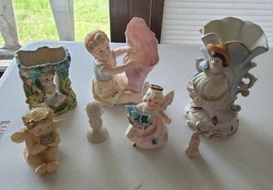 Lot of Vintage Porcelain Angel Cherub Figurines & Planters Japan