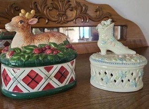 Noritake Deer Covered Trinket Box & Floral Porcelain Shoe Box Lot