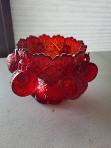 Westmoreland Ruby Red Mini Punch Bowl Set Paneled Grape 1983