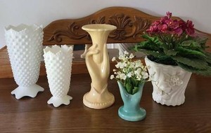 Vintage Decorative Vase Planter Lot Milk Glass Hand Vase USA Pottery