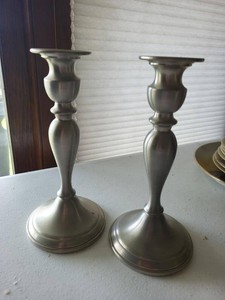Web Pewter Weighted Candlestick Holders Pair Traditional Satin Finish
