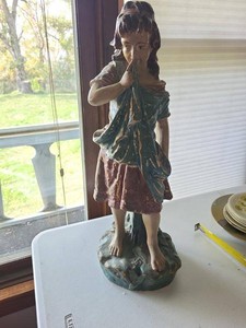 Vintage Hollow Plaster Figure of Girl Statue Hand Painted 20in