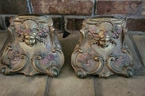 Vintage Art Nouveau Figural Lady Floral Chalkware Bookends Pair See Photos