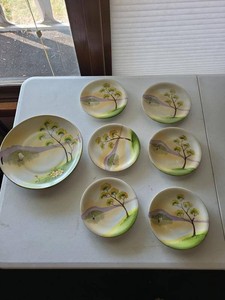 Vintage Japan Hand-Painted Scenic Dessert Plates & Serving Tray