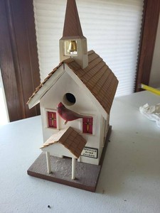Handmade Wooden Church Birdhouse Cardinal Wrenville Avian Church