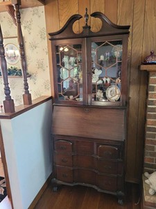 Antique Secretary Cabinet with Glass Bookcase Top 33x16x79