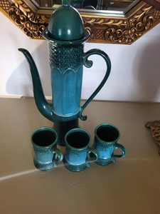 Norleans Japan 4-Piece Ceramic Coffee Pot & Mug Set Teal Blue