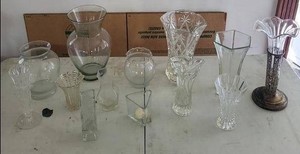 Lot of Assorted Vintage Glass Vases & Floral Holders Clear Pressed Art Glass