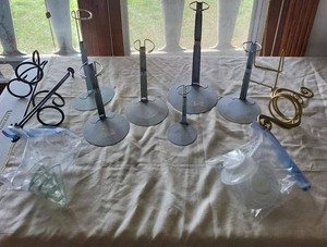Assorted Metal Display Stands With Glass Shades & Decorative Holders