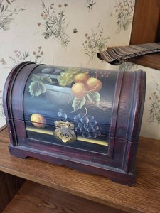 Hand Painted Wooden Dome Top Keepsake Chest Fruit Still Life Box