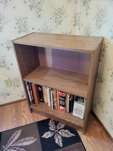 Oak Finish Bookcase with Assorted Vintage Cookbooks Recipe Books