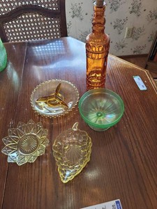 Vintage Colored Art Glass Decor Lot Amber Bottle Compote Dishes