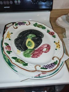 Pair of Vintage California Pottery Turkey Serving Platters Hand Painted