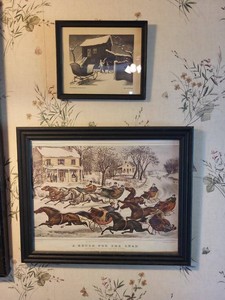 Framed Winter Sleigh Scene Prints Currier & Ives Style Wall Art Pair