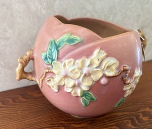 Roseville Pottery Apple Blossom Pink Jardiniere Bowl 149-8 Handled