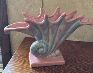 Hull Pottery Pink Art Pottery Vases Shell Console & Bud Vase Pair