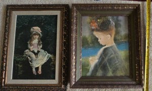 Pair of Framed Vintage Decorative Prints of Young Girls Ornate Frames