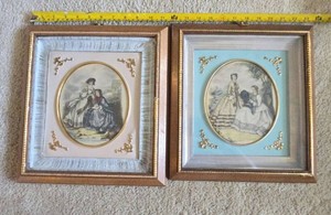 Pair of Framed Victorian Style Decorative Wall Prints Pastel Mats