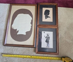 Vintage Framed Silhouette Portrait Wall Art Child & Ladies Pair