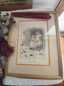 Framed Child Print & Floral Wall Candle Sconce Set With Tapers