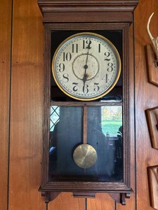 Vintage Regulator Style Wall Clock Oak Case Pendulum 38 x 16