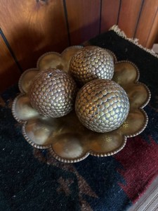 4-Piece Scalloped Brass Tone Centerpiece Bowl & Decorative Orb Set