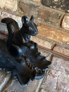 Vintage Black Carved Wood Squirrel Nut Dish Leaf Trinket Bowl