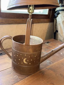 Rustic Watering Can Table Lamp Moon Stars Pierced Metal Shade