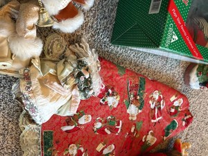 Lot of Assorted Christmas Decorations Santa Doll Tree Skirt Musical