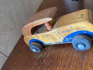 Vintage Holgate Wooden Toy Car Pull Toy Mid Century Blue Painted