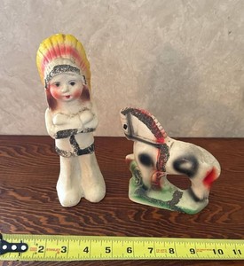 Vintage Chalkware Native American Child & Horse Figurine Set