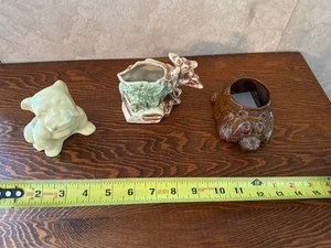 Vintage Figural Animal Planters Pottery Frog Deer Owl Assorted