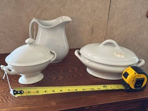 Antique White Ironstone Serving Pieces Tureens Pitcher English