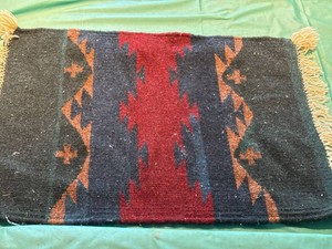 Southwestern Style Woven Accent Rug Fringed Black Red 24in