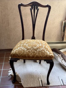Mahogany Finish Chippendale Style Dining Side Chair Upholstered Seat